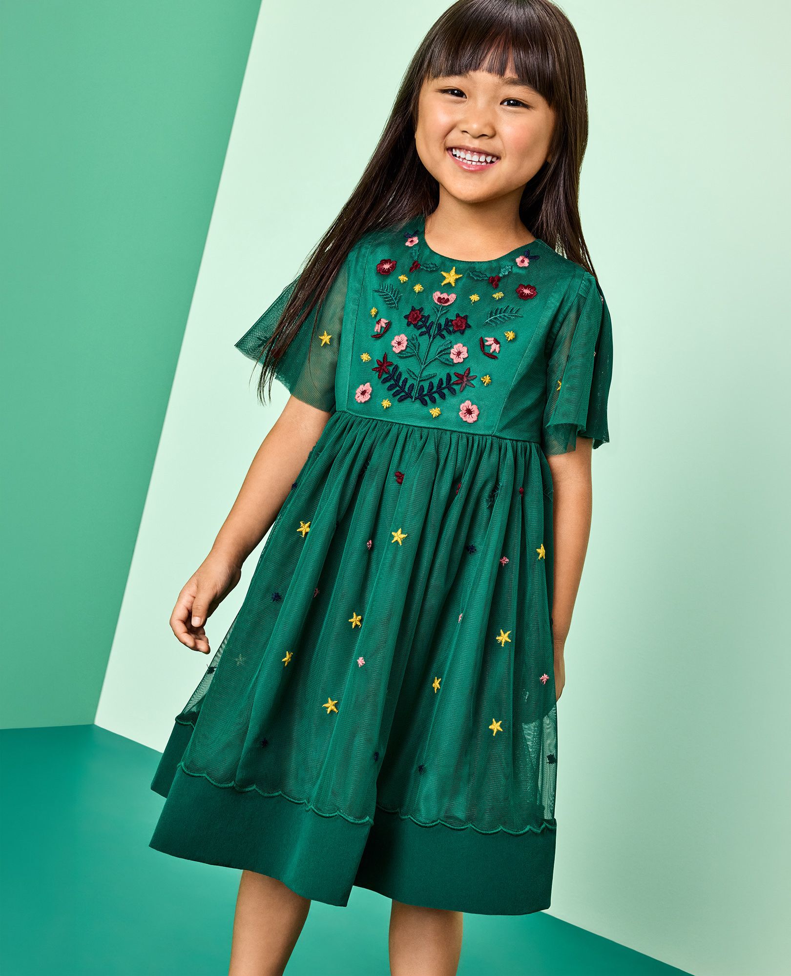 Holiday Tulle Embroidered Dress in Holiday Floral Embroidery - main