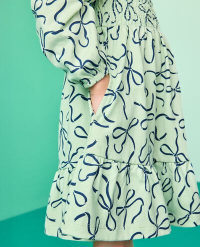 Long Sleeve Smocked Tiered Dress with Pockets in Bows on Mint Chip - main