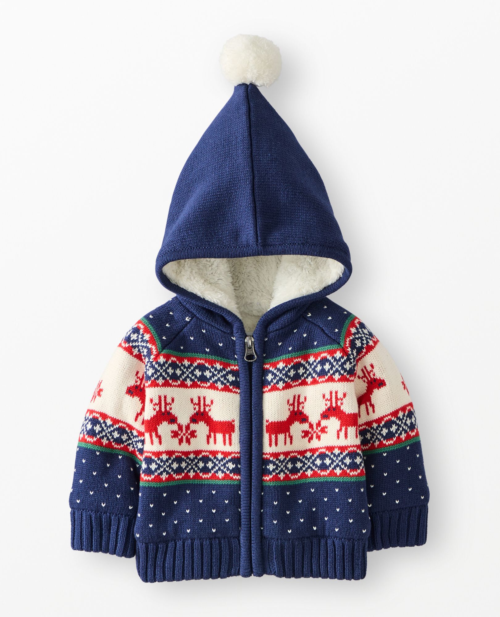 Baby Holiday Sweater Jacket in Dear Deer on Navy - main