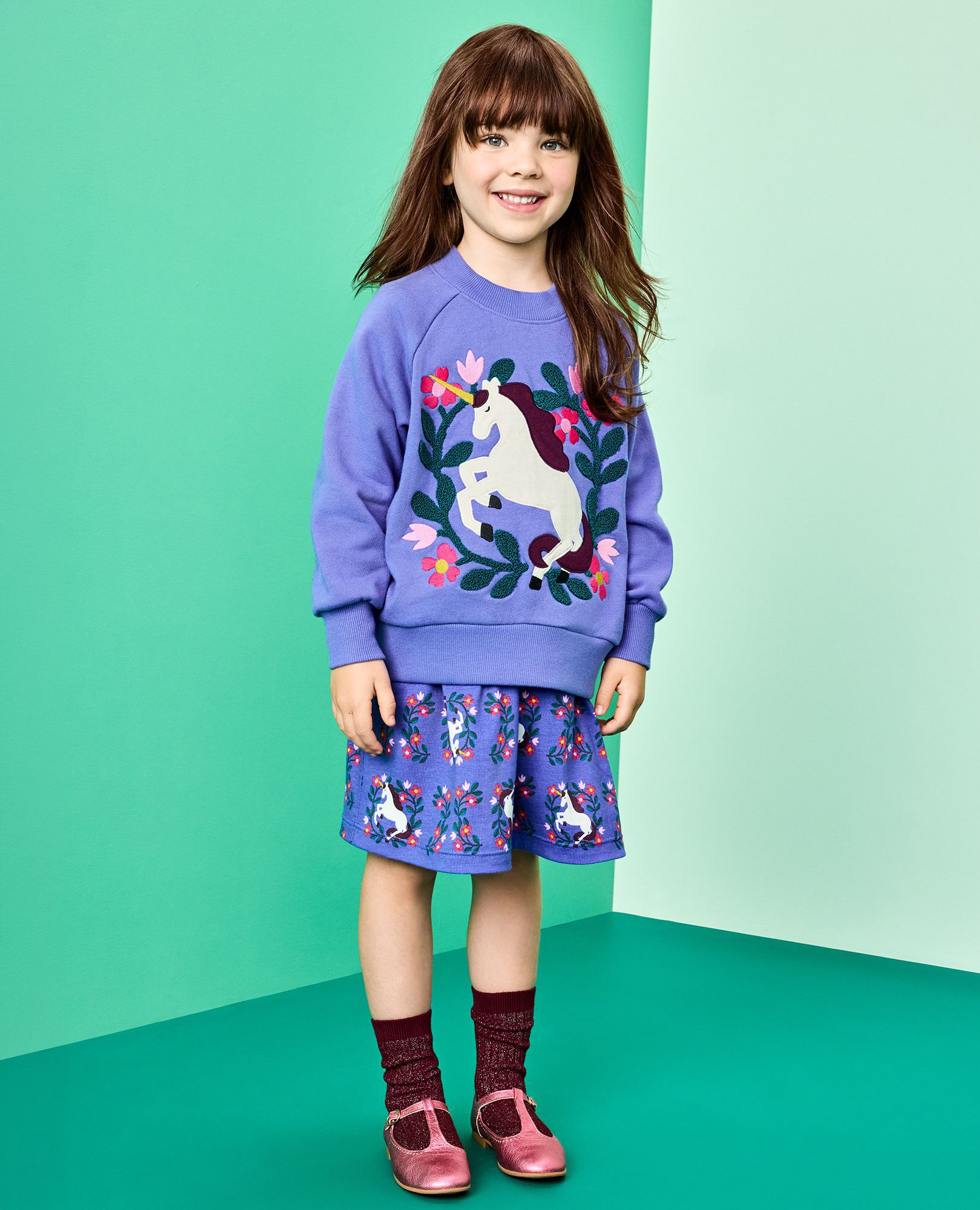 Long Sleeve Everywhere Dress with Pockets in Magical Unicorn on Violet Storm - main