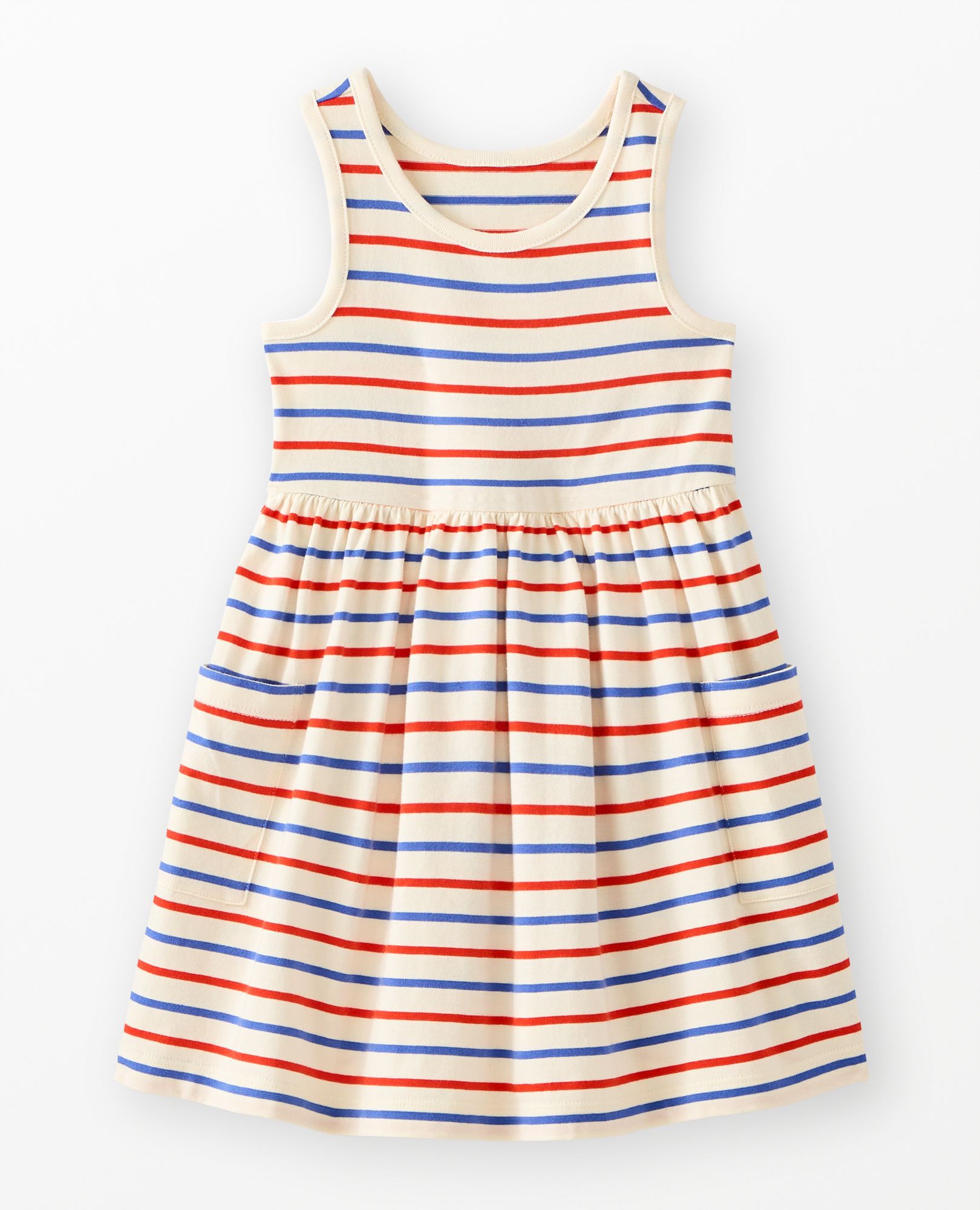 Sleeveless Playground Dress with Pockets in RWB Stripe - main