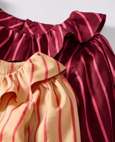 Long Sleeve Collared Twill Dress with Pockets in Beige/Coral Glow - main