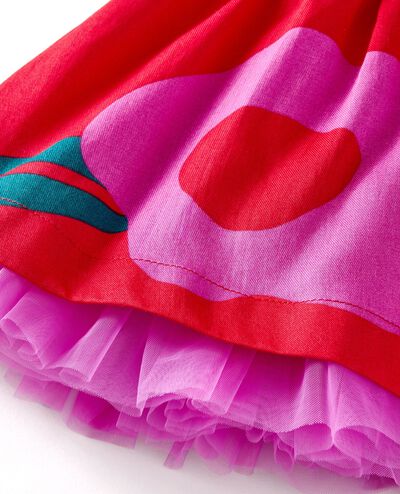 Baby Sateen Tulle Dress & Bloomers Set in Purple Orchid Holiday Floral on Ribbon Red - main