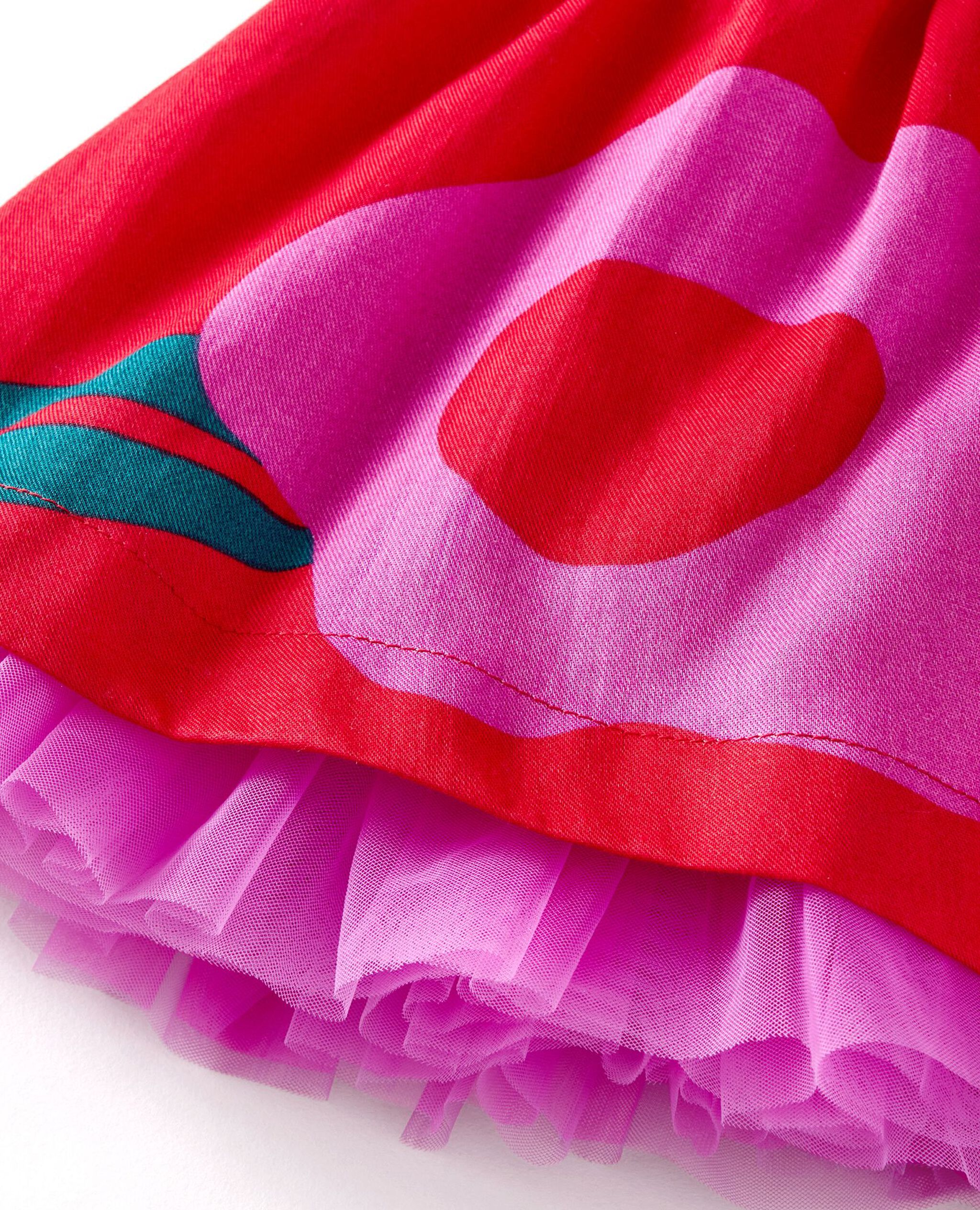 Baby Sateen Tulle Dress & Bloomers Set in Purple Orchid Holiday Floral on Ribbon Red - main