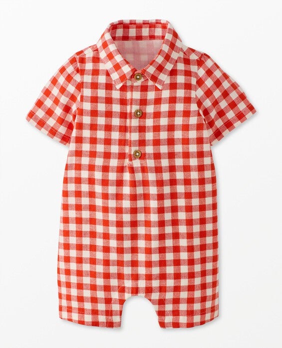 Girls' Orange Spice Gingham Baby Linen Romper in 100% Cotton - Size Toddler 18-24 mos by Hanna Andersson
