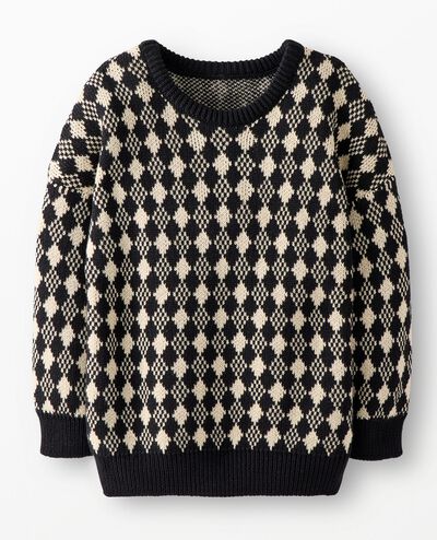 Jacquard Sweater in Black/Lambs Wool - main