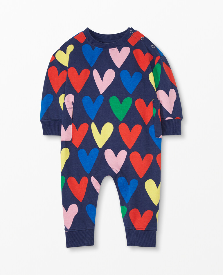 Baby Romper In Organic French Terry in Happy Hearts - main