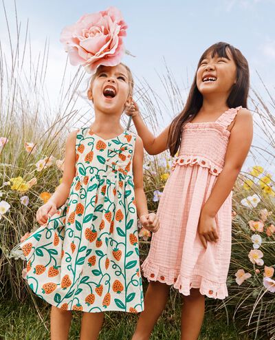 Sleeveless Smocked Muslin Dress in Pink Cream - main