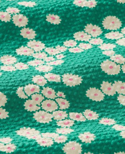 Seersucker Button Up Shirt in Flowers on Green - main