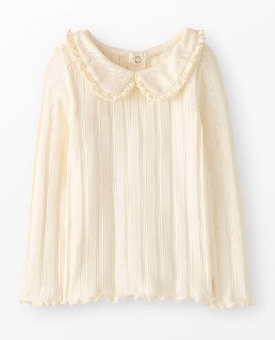 Long Sleeve Pointelle Collared T-Shirt in Ecru - main