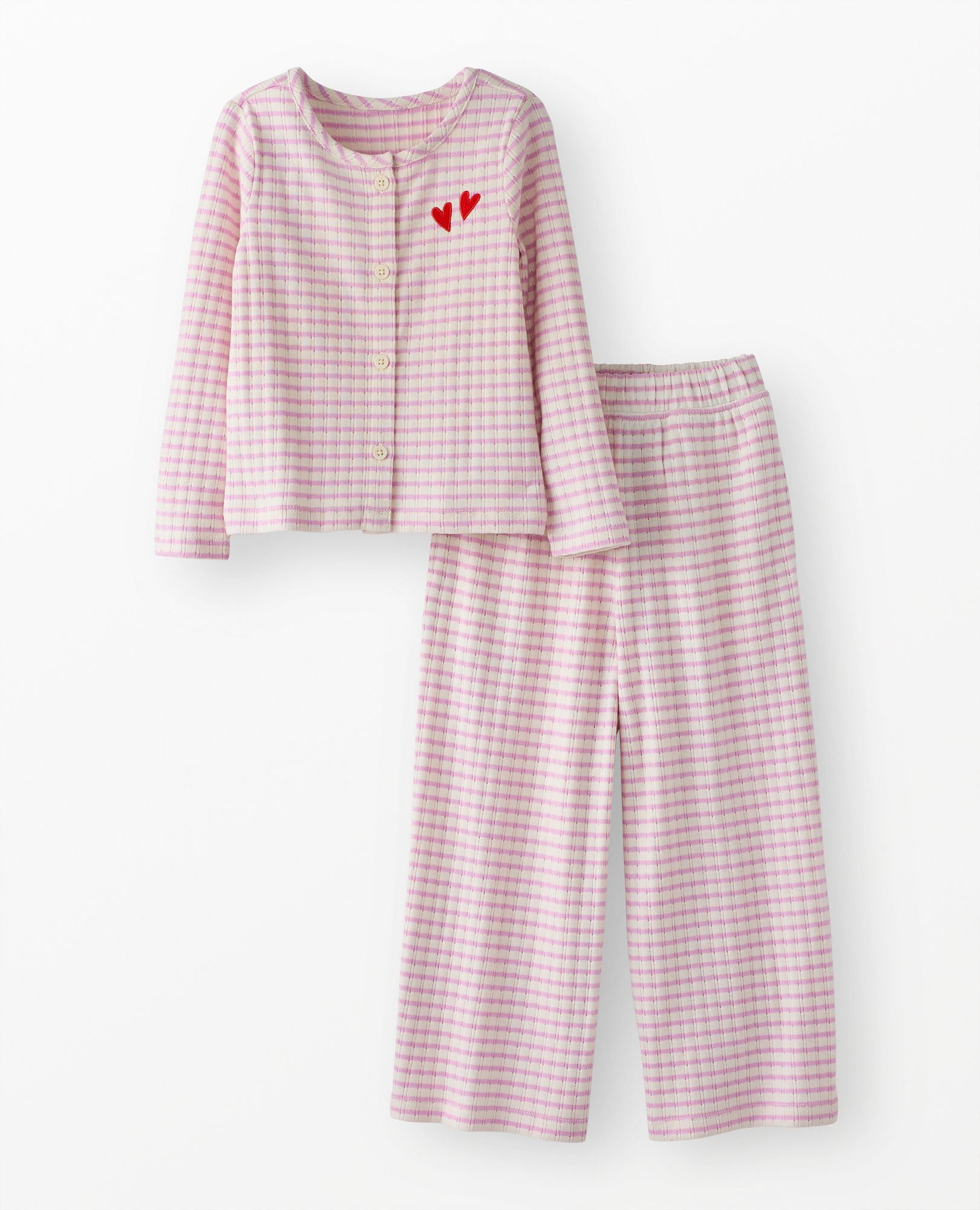 Long Sleeve Pointelle Top & Wide Leg Pants Set in Tea Rose/Ecru - main