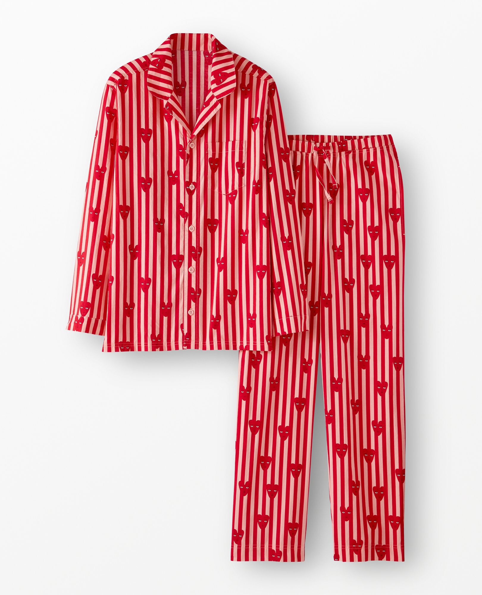 Adult Oeuf Long Sleeve Poplin Pajama Set in Hearts on Stripes - main