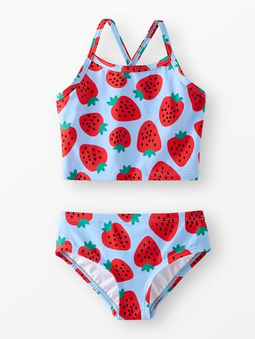 Two-Piece Swimsuit in Strawberry Sweetness on Blue - main