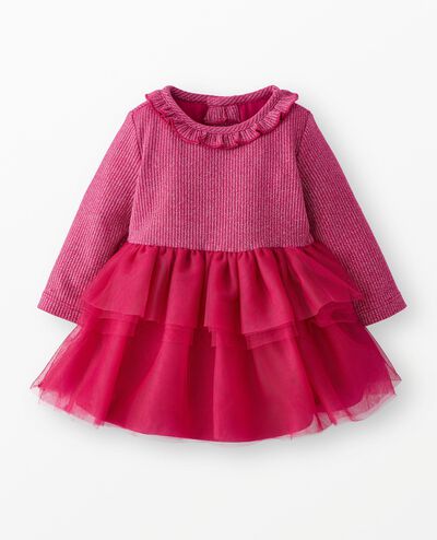 Baby Long Sleeve Tulle Sparkle Dress in Raspberry - main