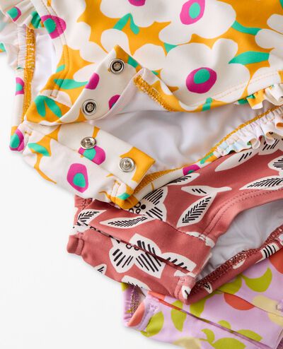 Baby One-Piece Puff Sleeve Swimsuit in Island Blossoms on Canyon Rose - main