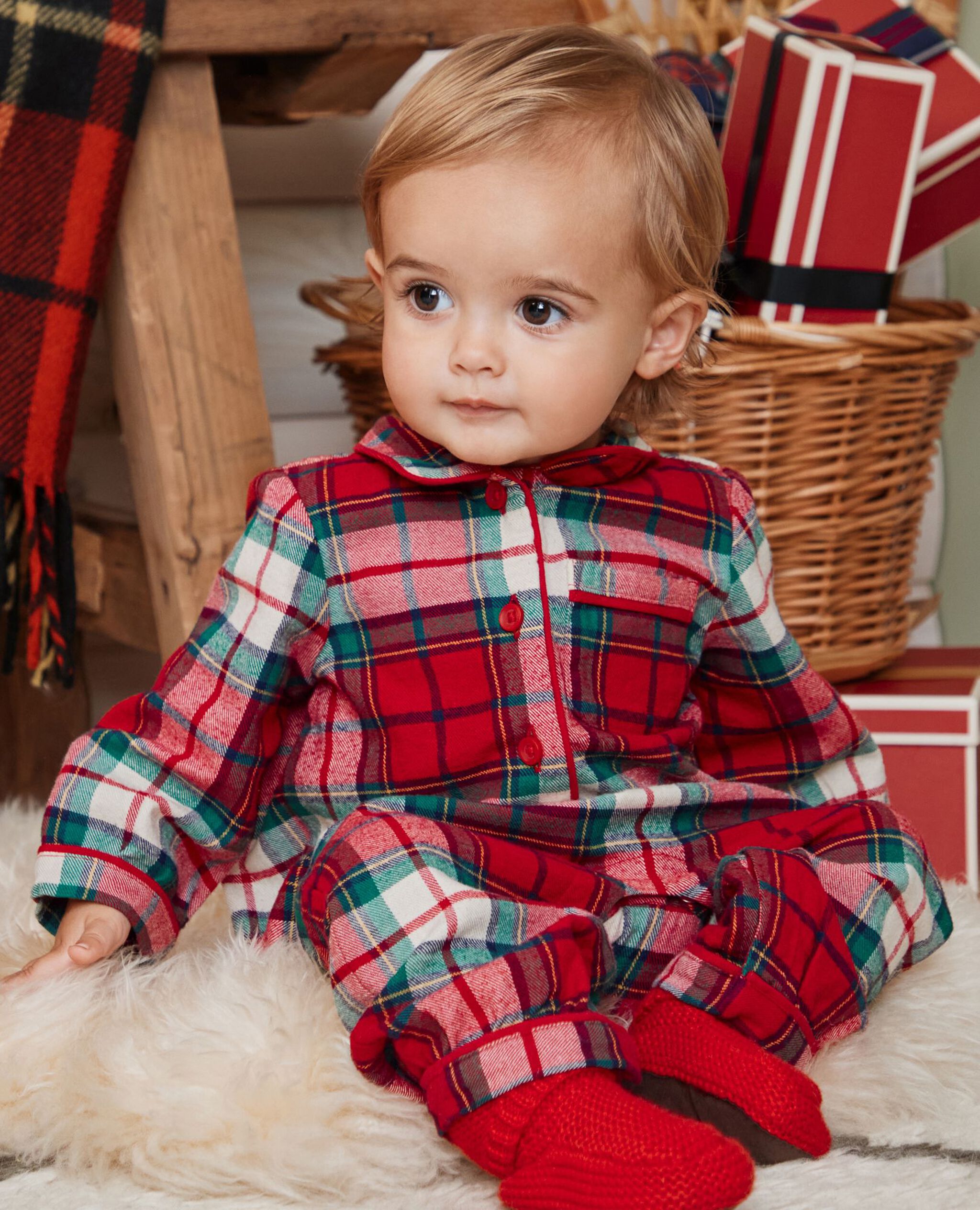 Baby Holiday Flannel Sleeper in Red Holiday Plaid - main