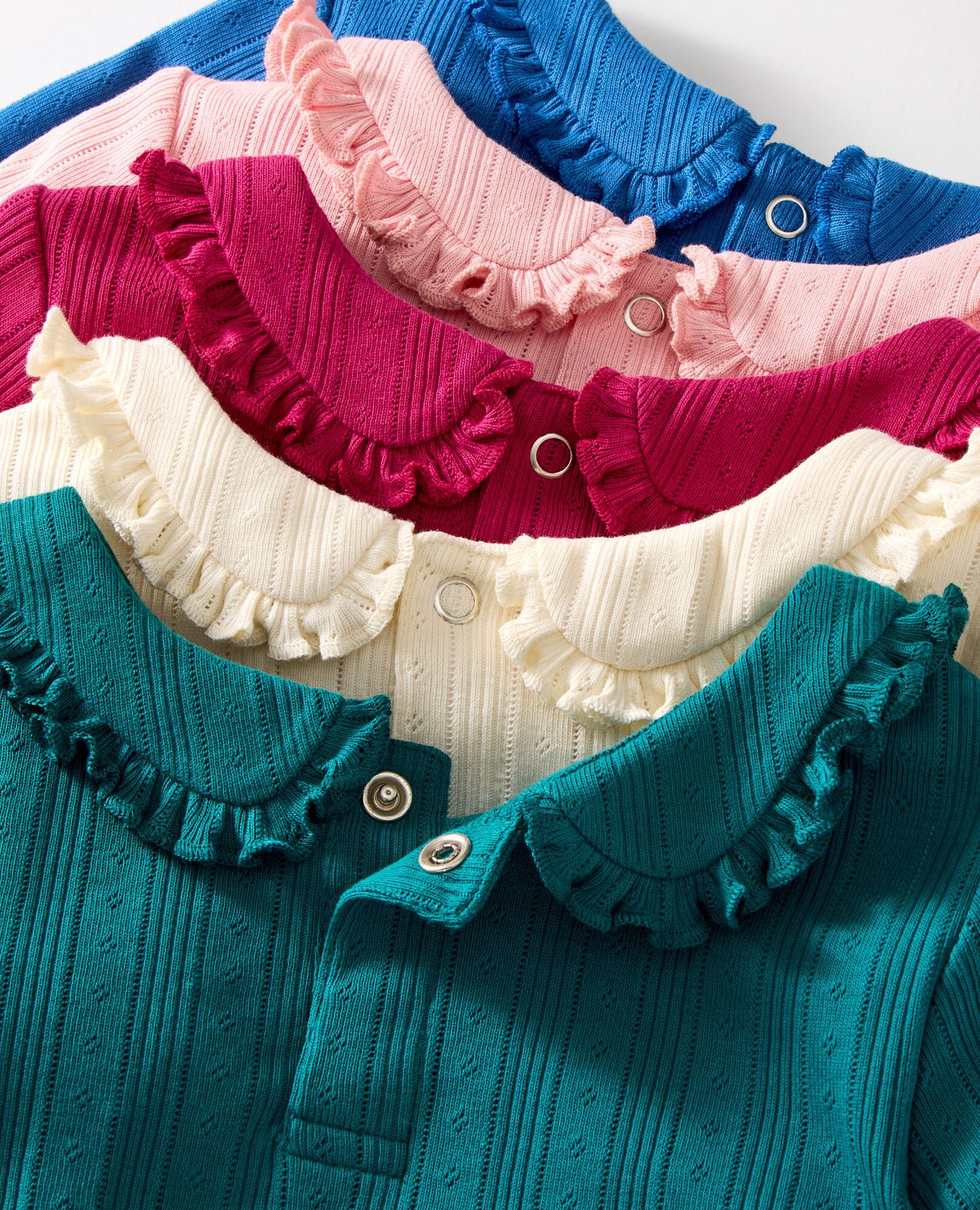 Long Sleeve Pointelle Collared T-Shirt in Raspberry - main