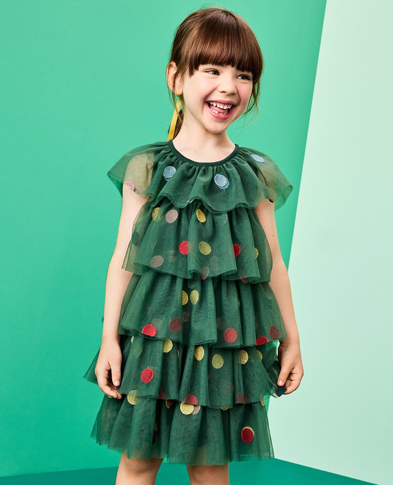 Tulle Christmas Tree Dress in Ornaments Embroidery - main