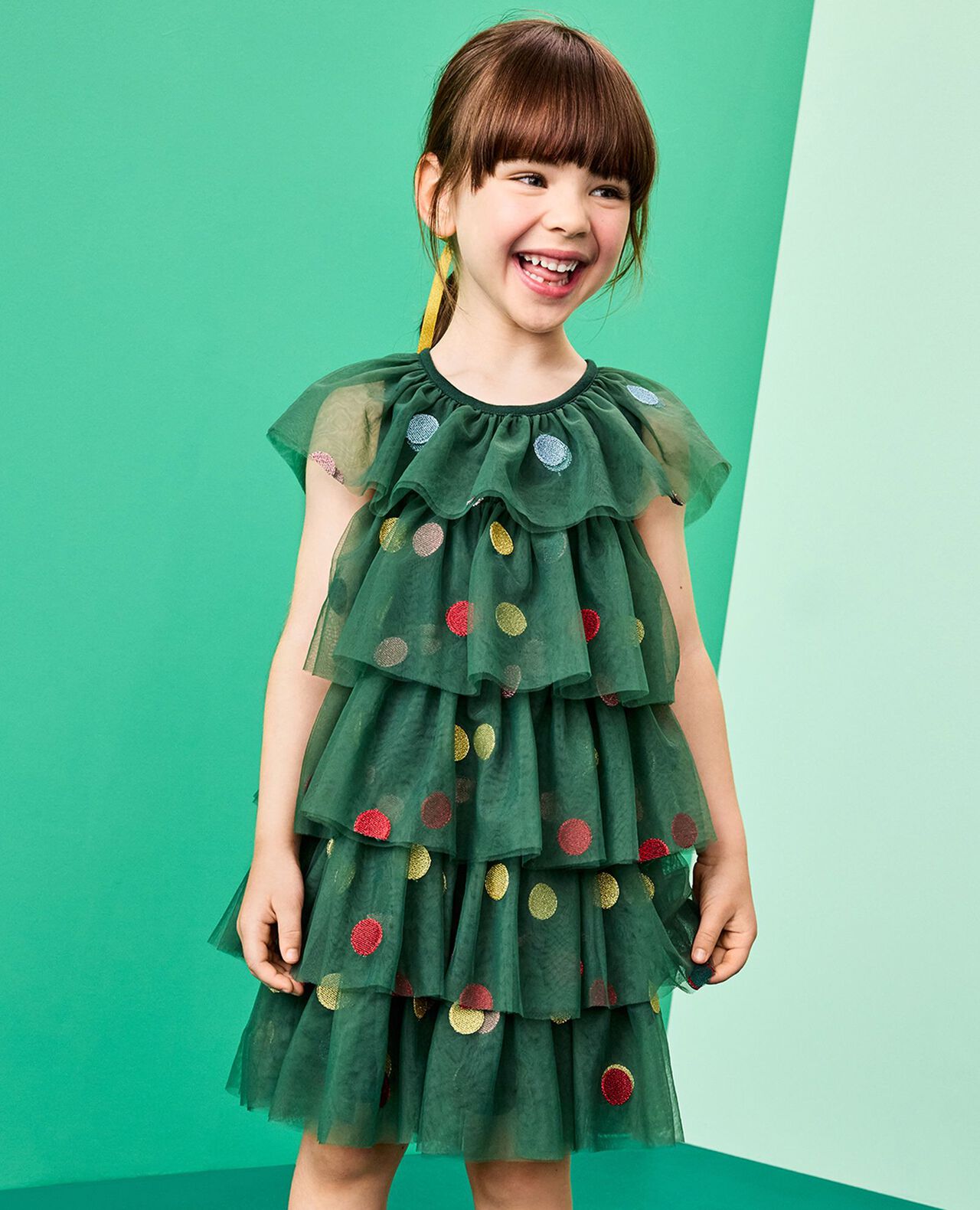 Tulle Christmas Tree Dress in Ornaments Embroidery - main