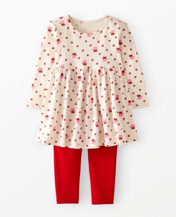 Girls' Peppa Pig Small Tulips On Ecru Long Sleeve Dress & Leggings Set in Dress Is 100% Combed Cotton - Size Little Kids 4 by Hanna Andersson