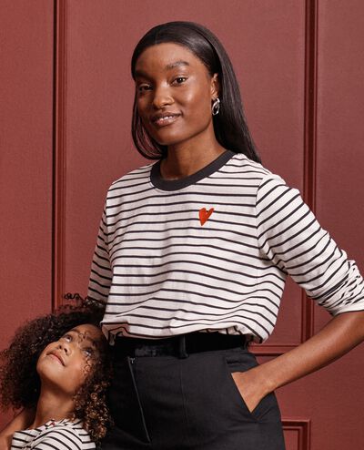 Women's Striped Heart Long Sleeve T-Shirt in Happy Heart - main