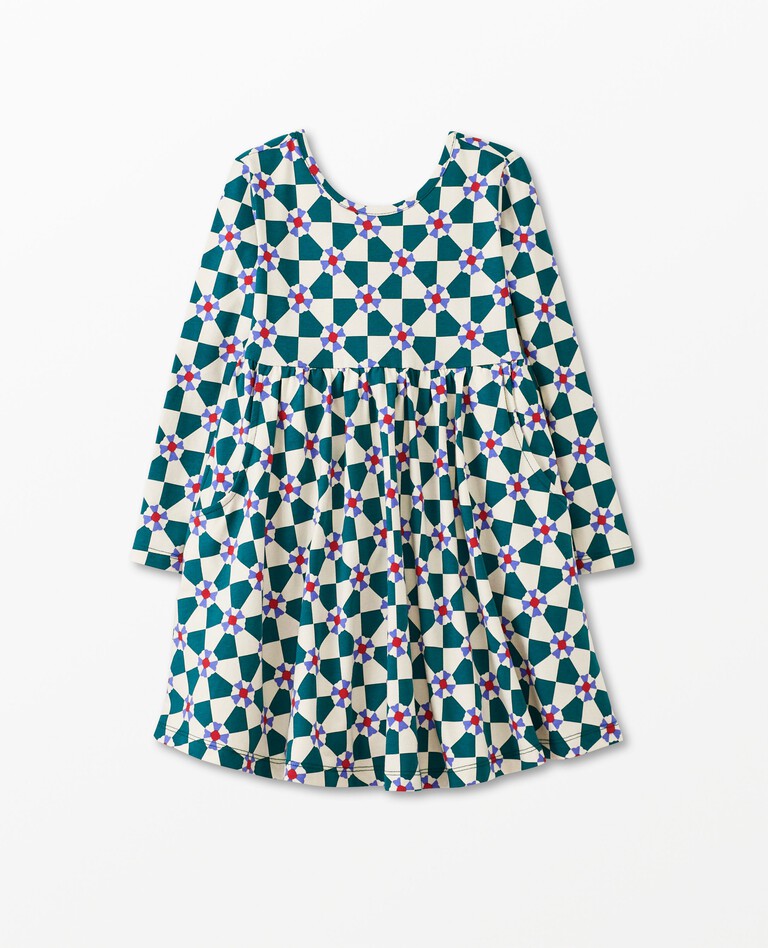 Long Sleeve Print Super Soft Skater Dress in Green Peppermint Swirl - main