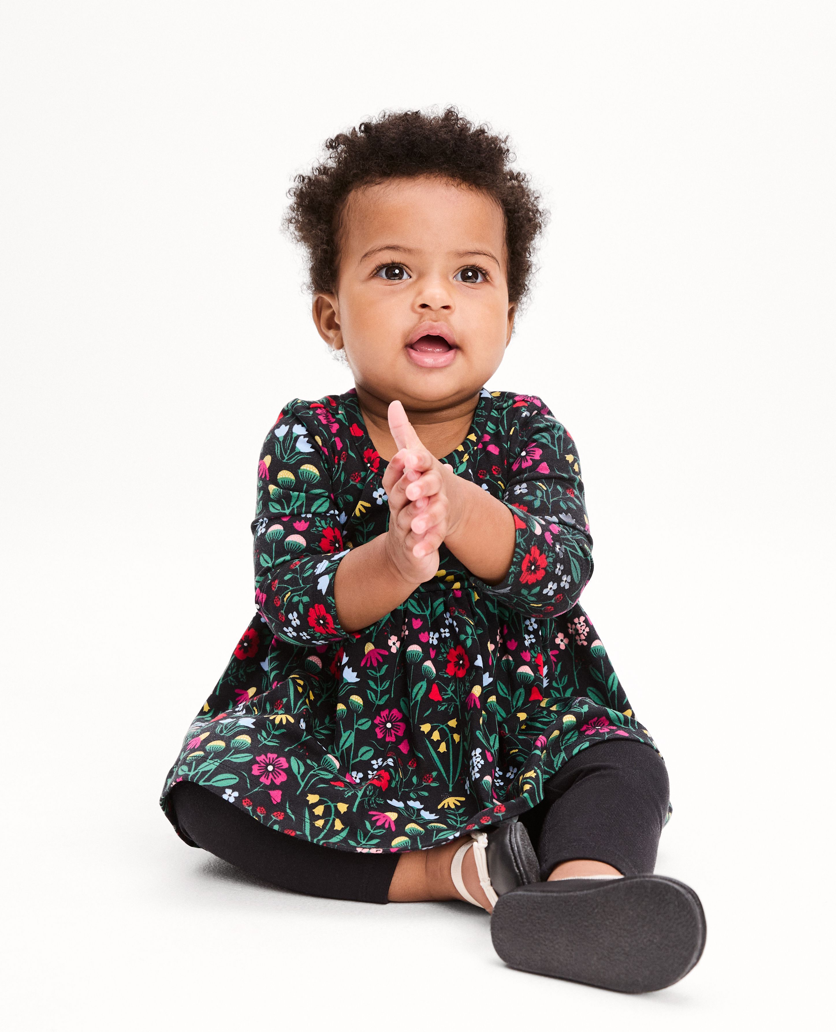 Garden Dream On Black Holiday Skater Dress Leggings Set Baby Girls Size 12 18 mos by Hanna Andersson