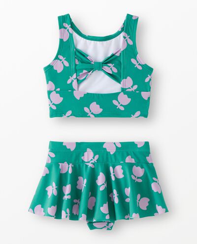 Two-Piece Bow Back Skirted Swimsuit in Tossed Tulips on Green - main