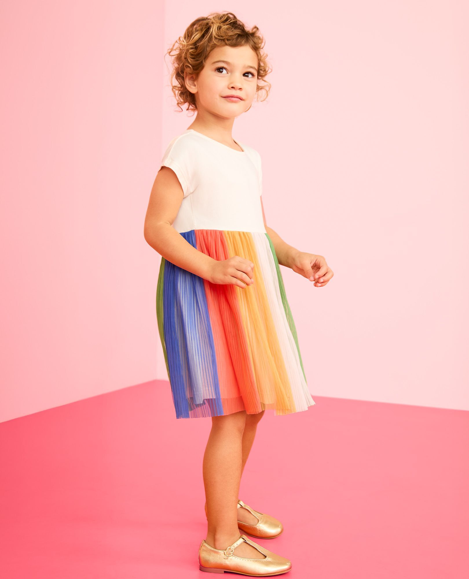 Dolman Sleeve Tulle Rainbow Dress in Ecru Rainbow - main