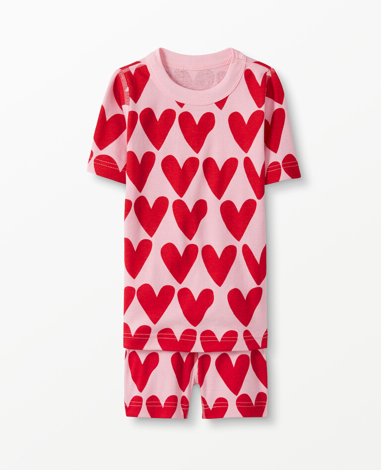 Short John Pajamas In Organic Cotton in Hearts On Hearts - main