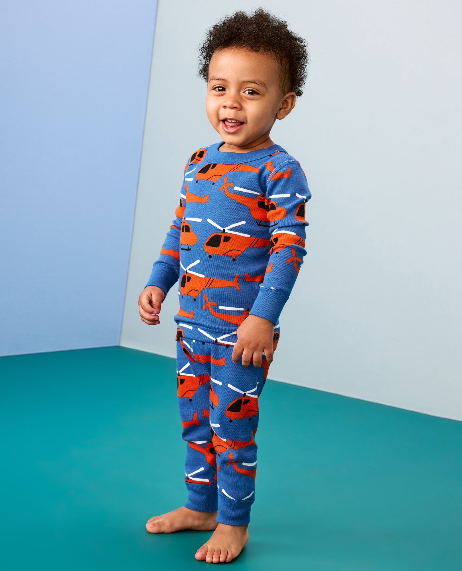 HannaJams™ Pajama Set in Helicopters on Shadow Blue - main