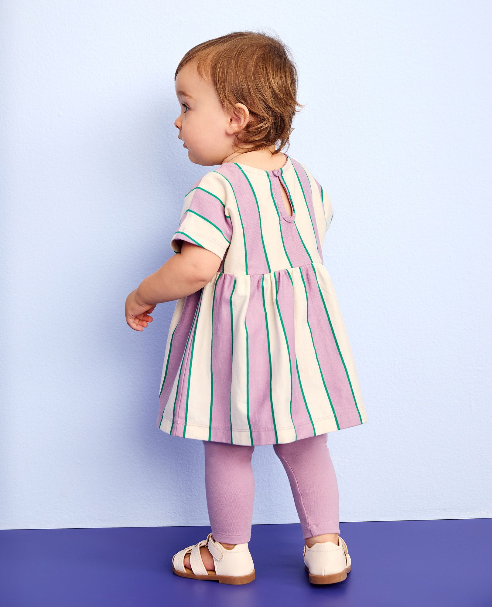 Baby Dolman Sleeve Dress & Leggings Set in Lavender Mist/Ecru - main