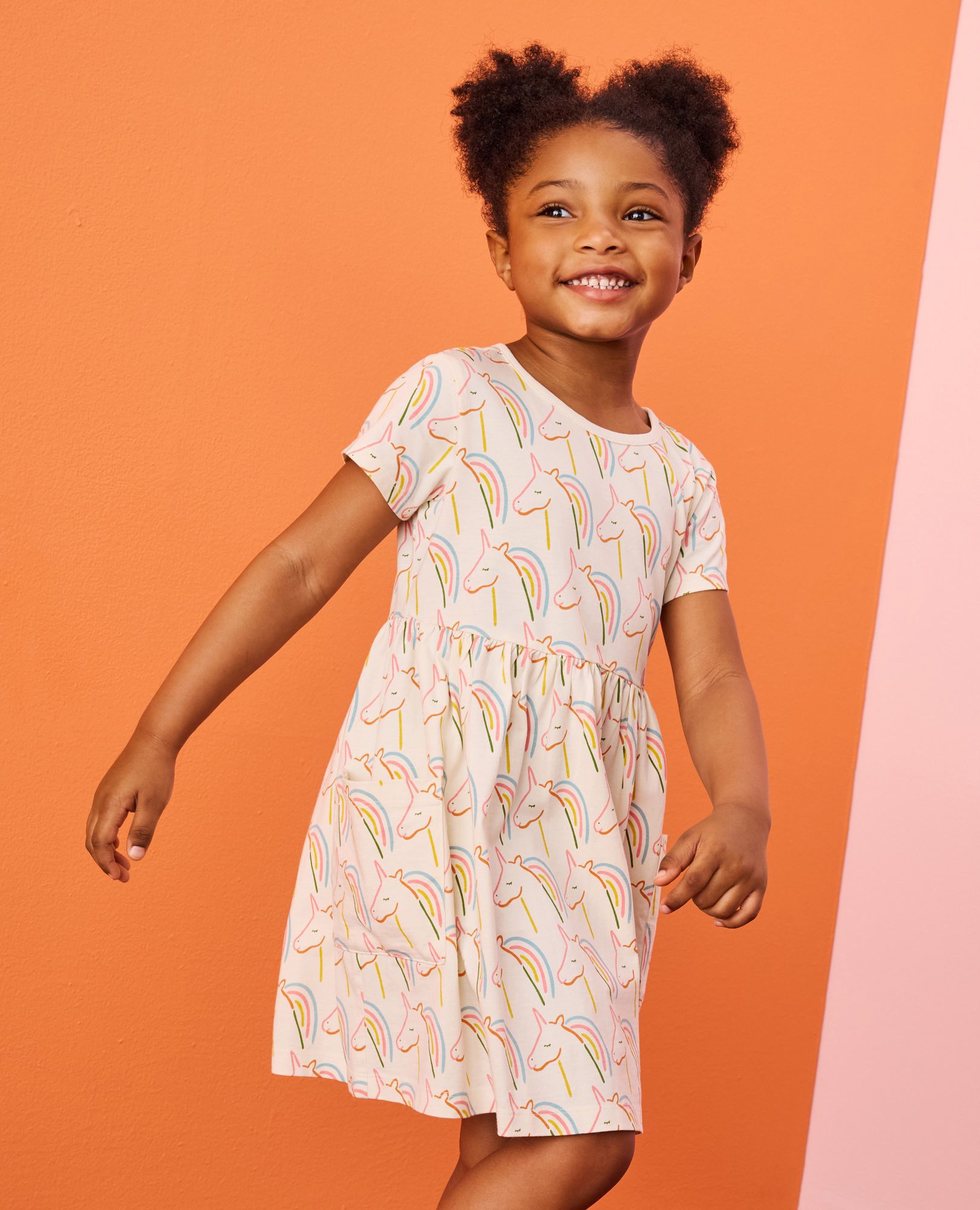 Playground Dress with Pockets in Paige the Unicorn on Ecru - main