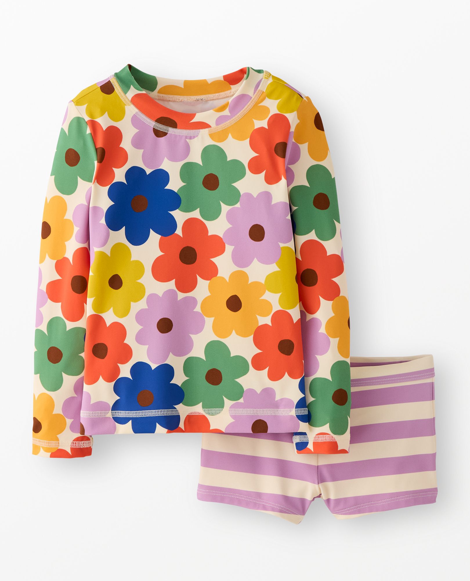 Rashguard Top & Shorts Set in Multicolored Spring Daisies on Ecru - main
