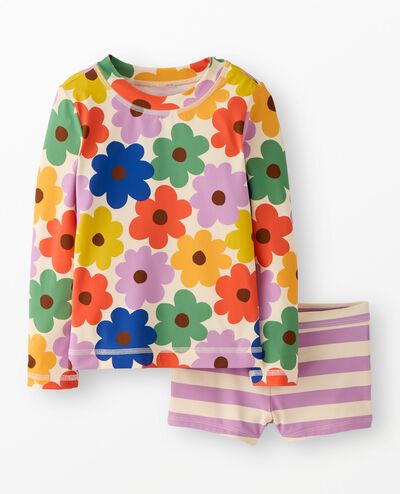 Rashguard Top & Shorts Set in Multicolored Spring Daisies on Ecru - main