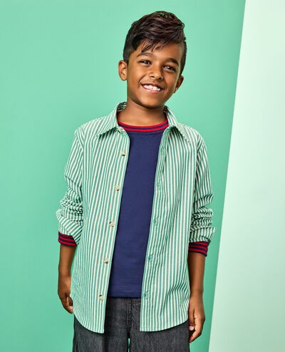 Relaxed Fit Poplin Button Up Shirt in Fir Tree/Ecru - main