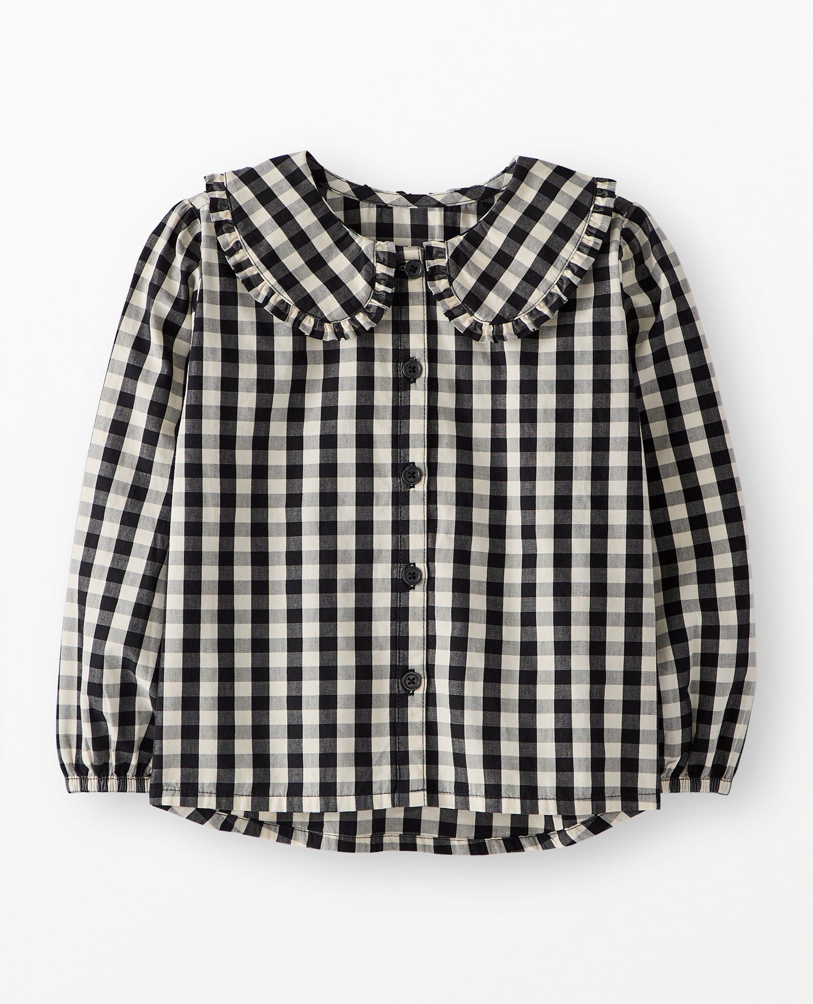 Poplin Collared Button Up Shirt in Black/Ecru Gingham - main