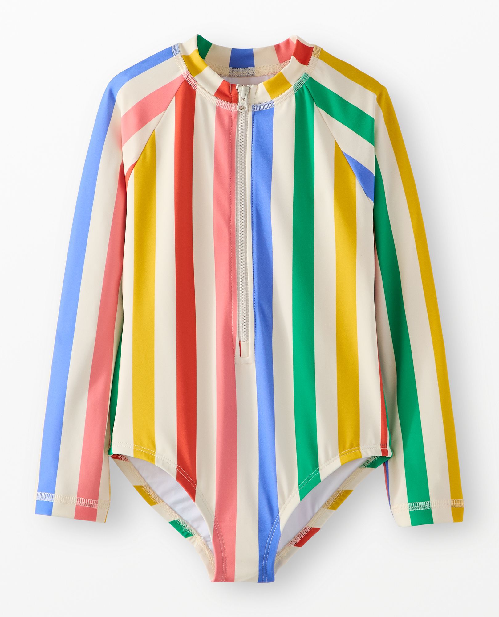 One-Piece Rashguard Swimsuit in Ecru Multi Stripe - main