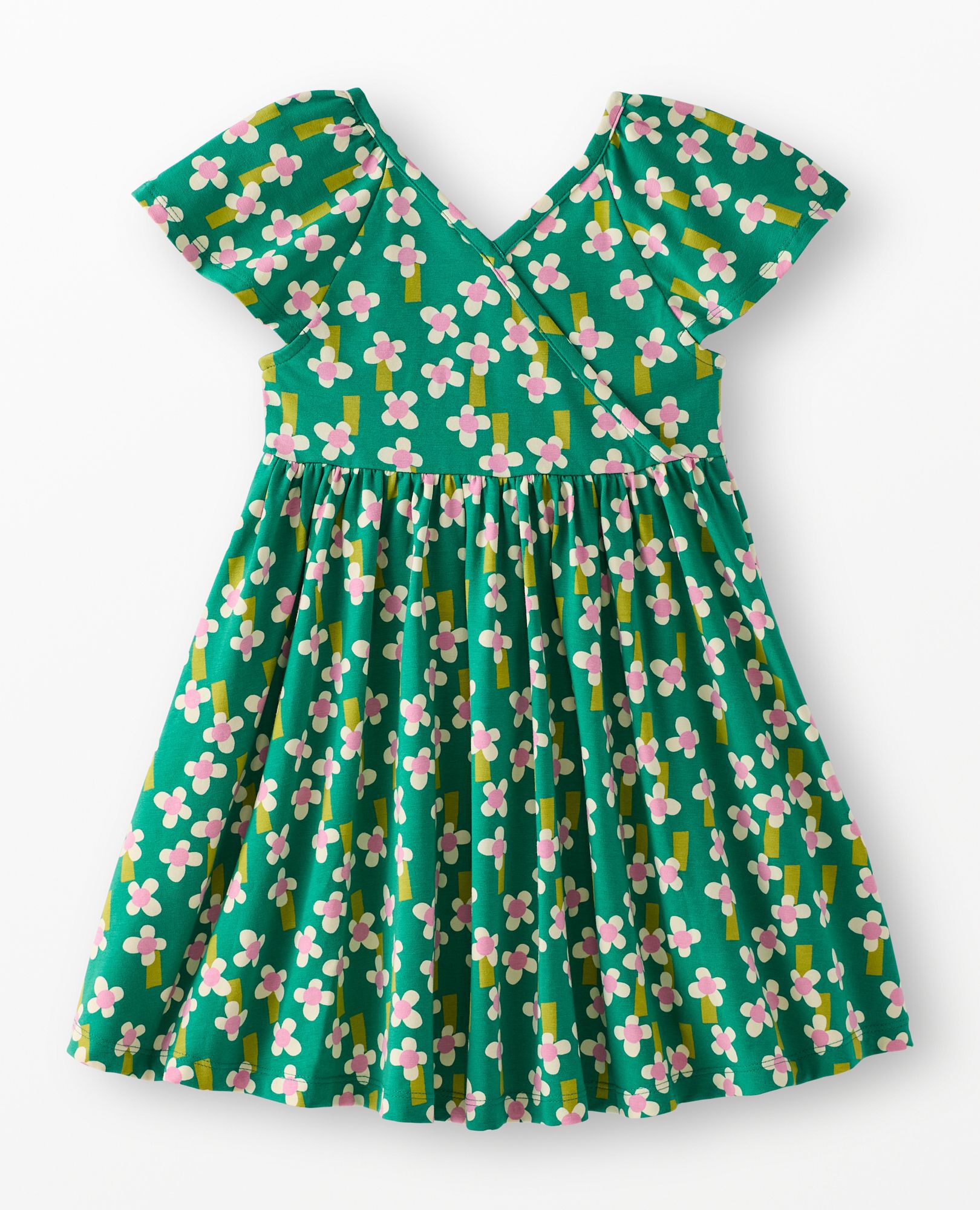 Back-to-Front Skater Dress with Pockets in A Field of Flowers on Green - main