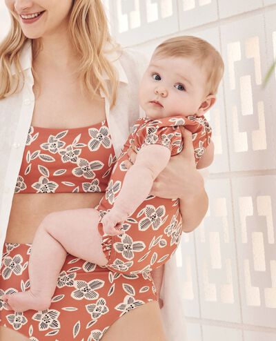 Baby One-Piece Puff Sleeve Swimsuit in Island Blossoms on Canyon Rose - main