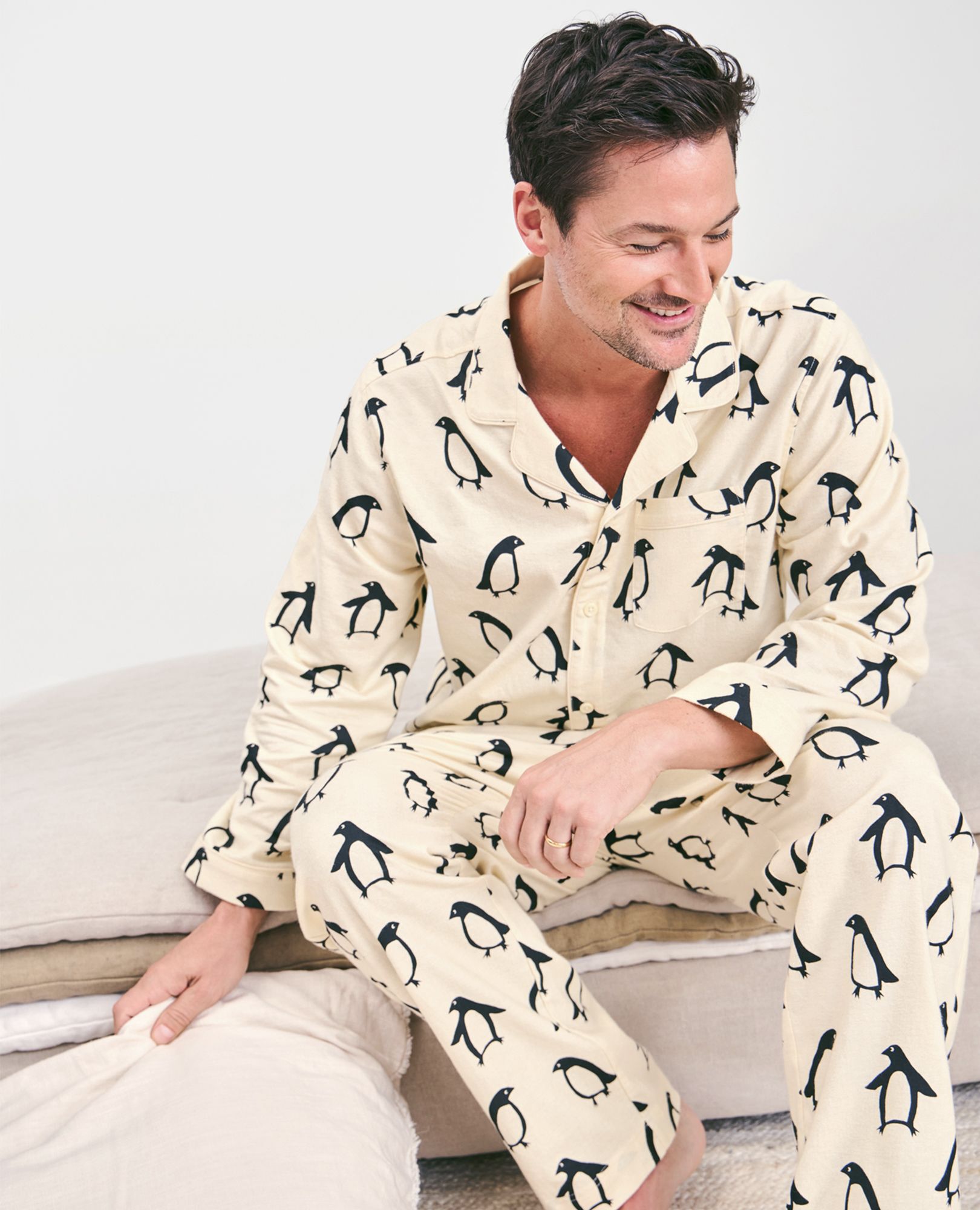 Adult Holiday Flannel Pajama Top in Squeaky the Penguin - main