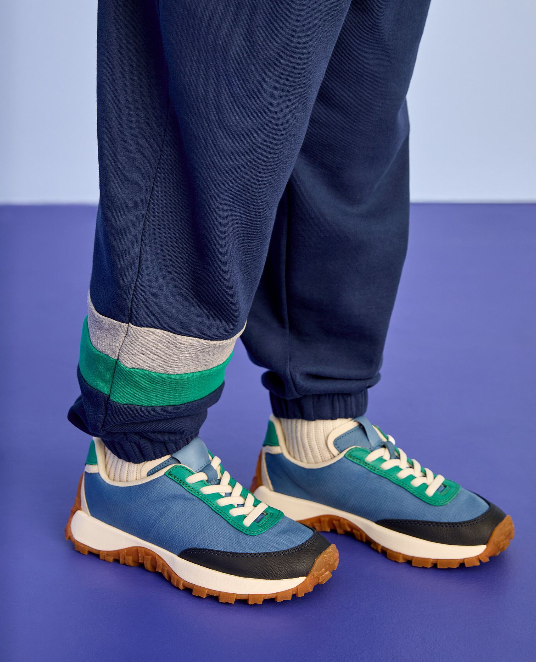 French Terry Sweatpants in Navy/Grey/Green Colorblock - main