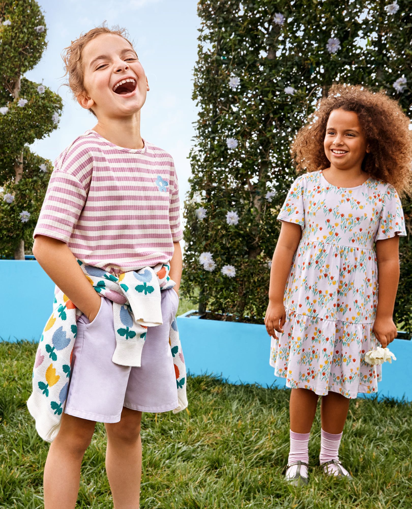 Flutter Sleeve Tiered Dress with Pockets in Wildflowers on Purple - main