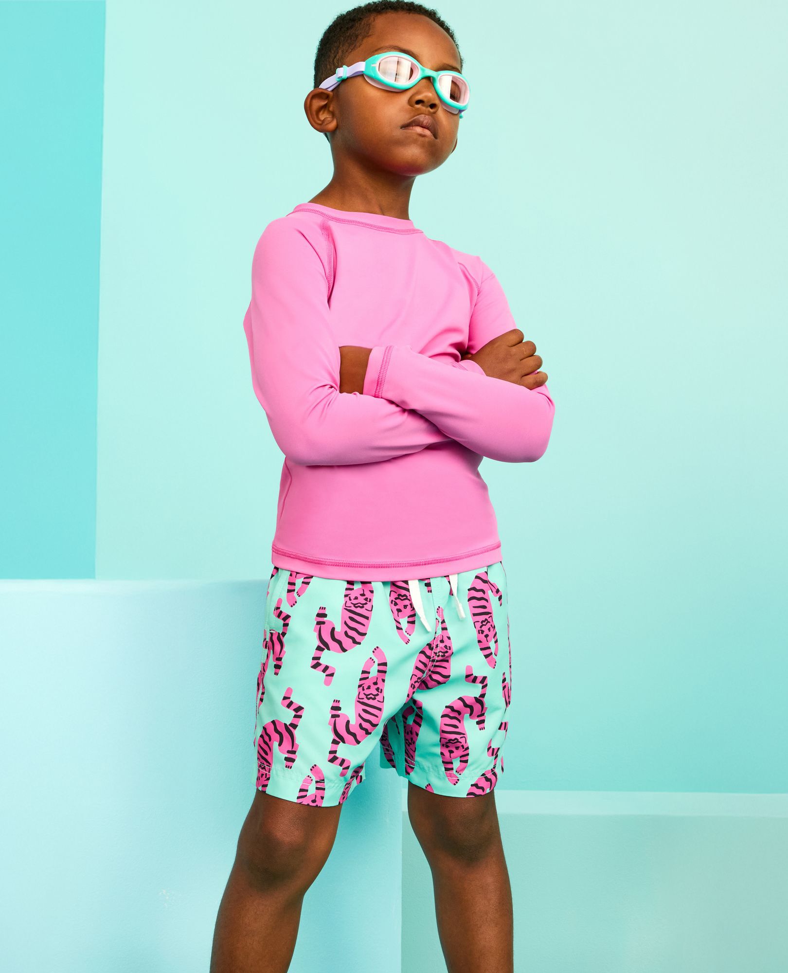 Swim Trunks in Tiger on Green - main