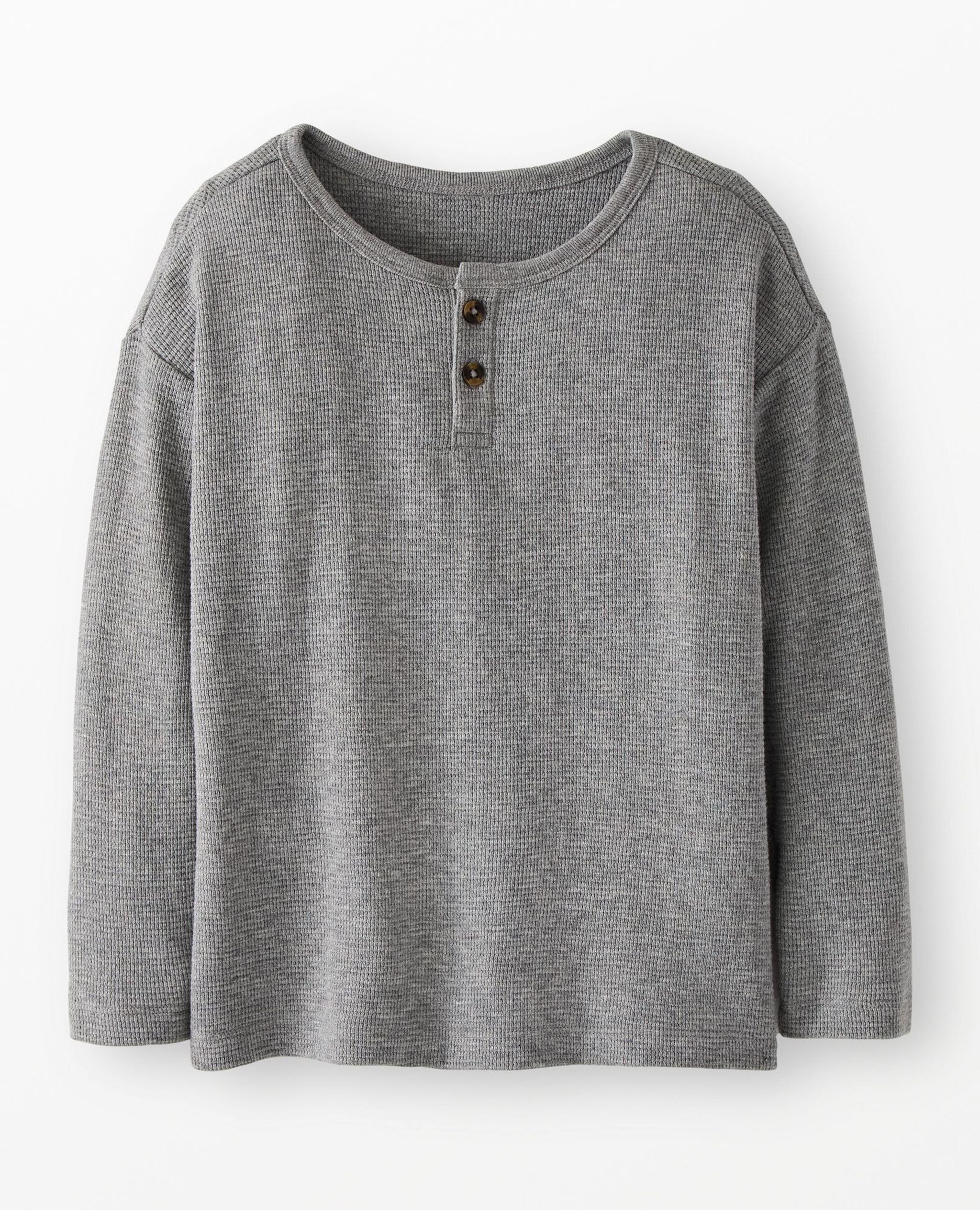 Relaxed Fit Waffle Henley in Dark Heather Grey - main