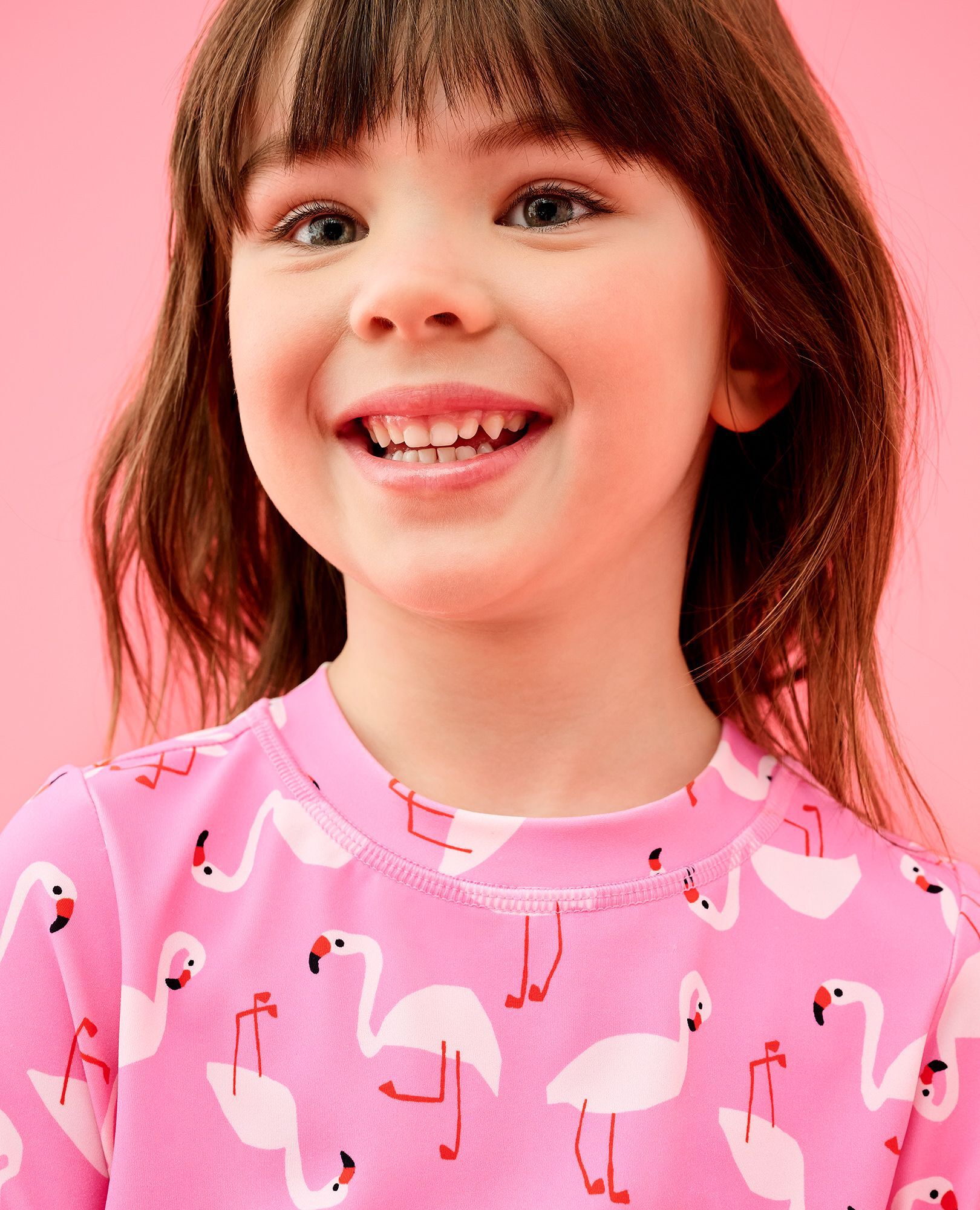 Rashguard Top & Shorts Set in Flamingos on Azalea Pink - main