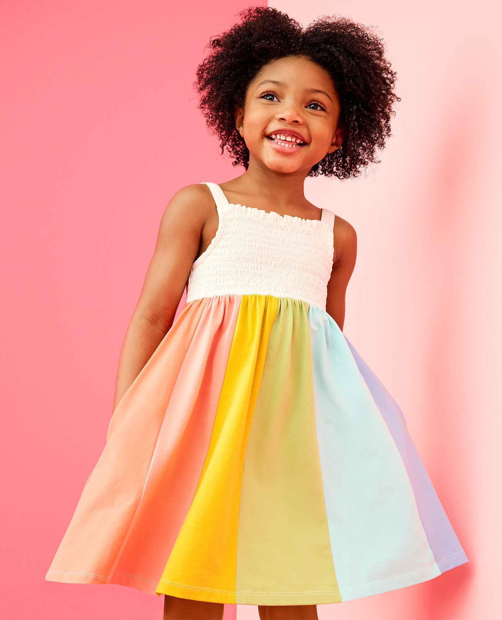 Sleeveless Smocked Rainbow Dress with Pockets in Rainbow - main