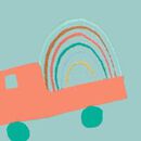 HannaSoft™ Stretch Sleeper in Rainbow Trucks on Stormy Sea - swatch