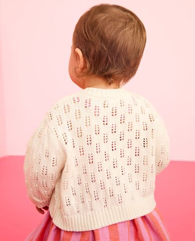 Baby Balloon Sleeve Pointelle Cardigan Sweater in Ecru - main
