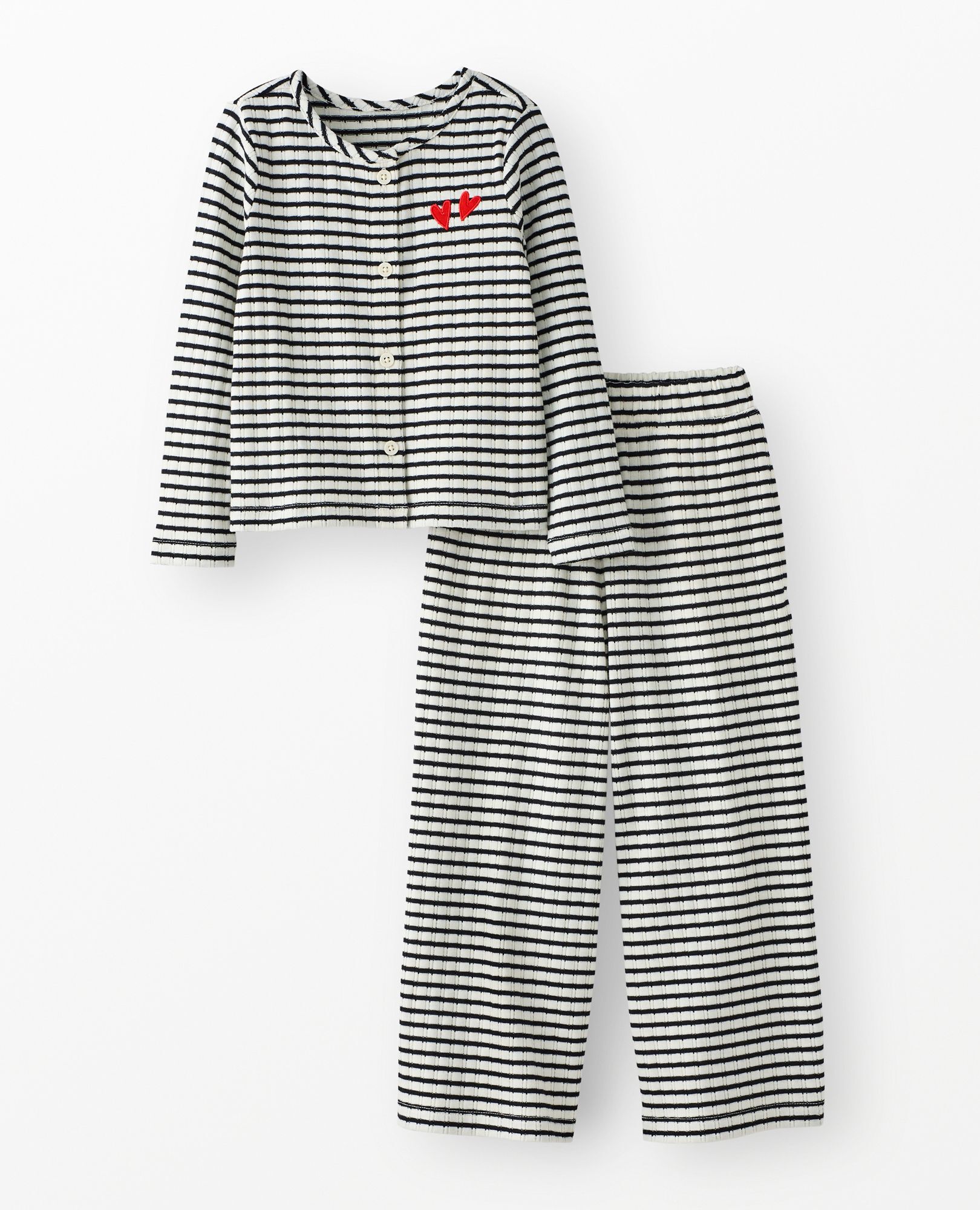 Long Sleeve Pointelle Top & Wide Leg Pants Set in Soft Black/Ecru - main